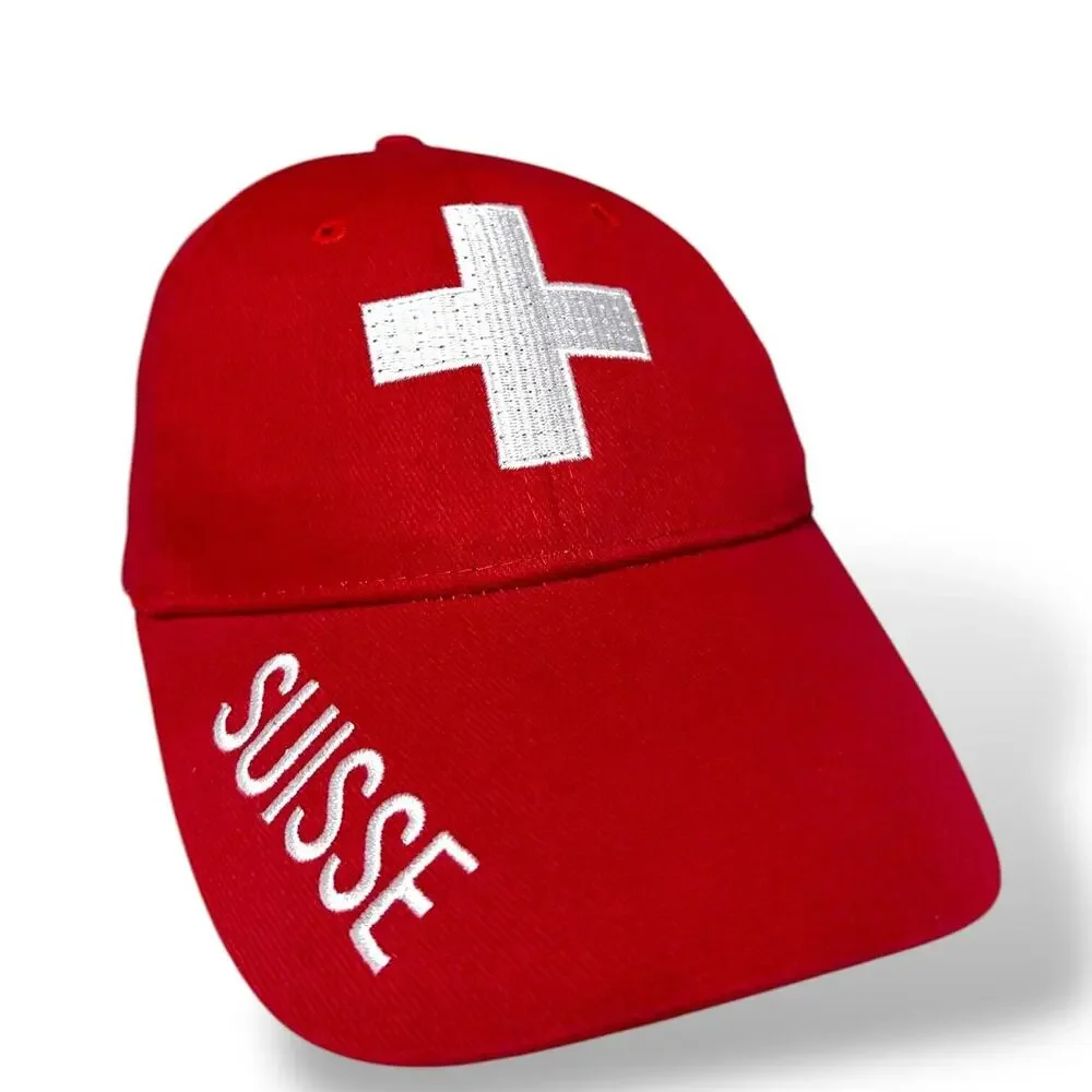 Suisse Baseball Hat Cap Red White Flashing Logo Switzerland French Tested OS